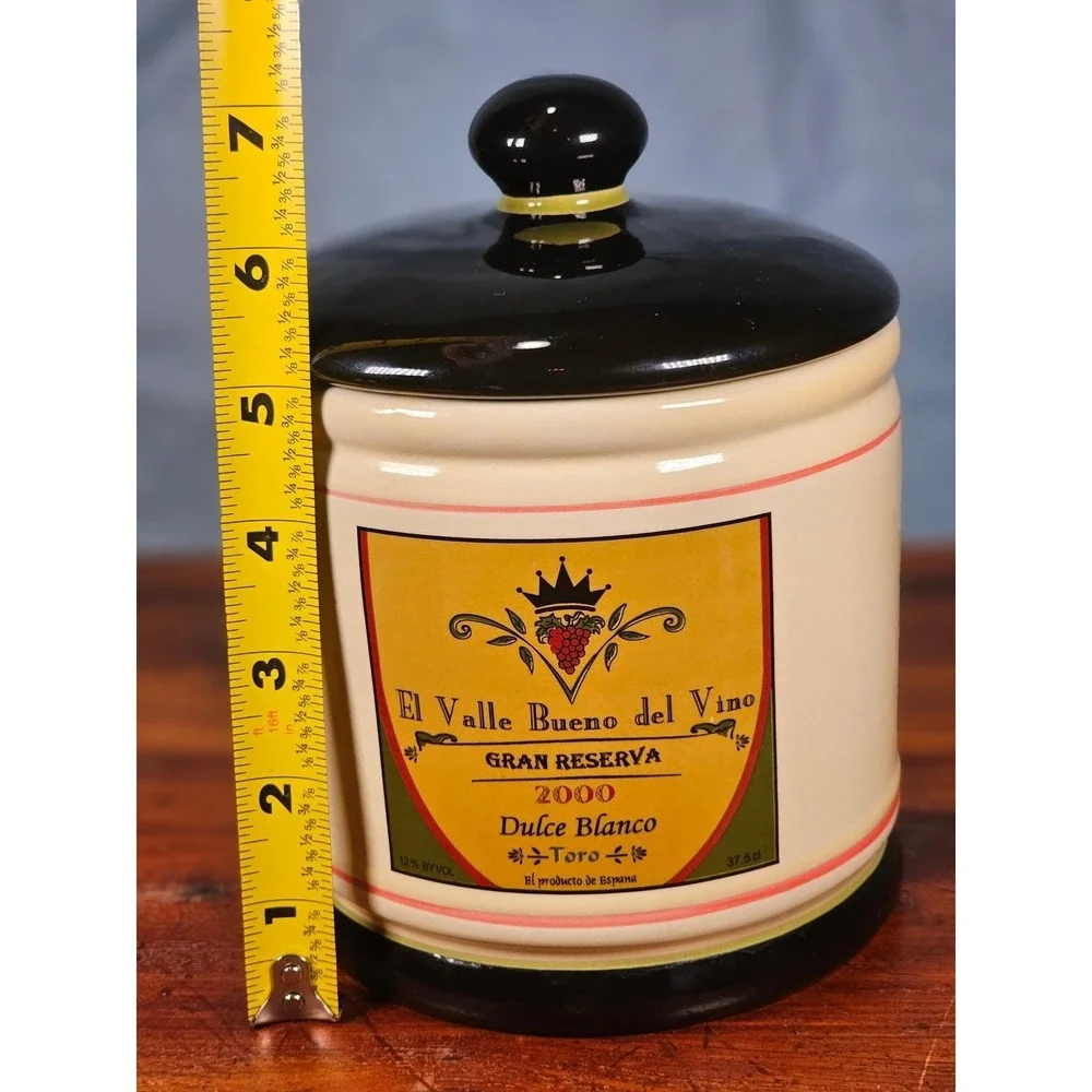 Vintage OGGI Wine Label Ceramic Canister With Lid 7 In